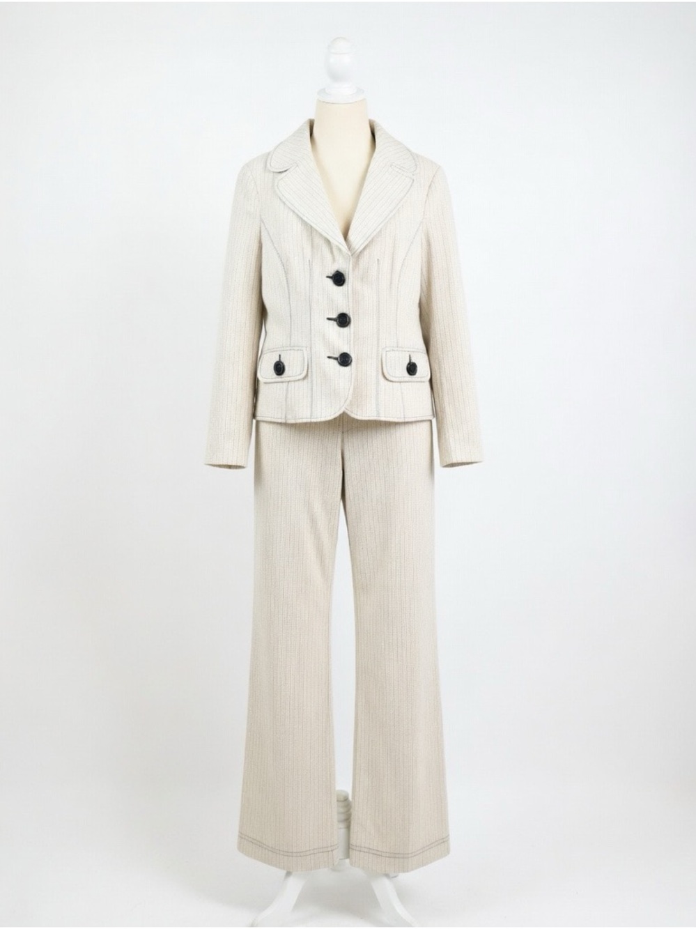 Nanette Lepore Cream Textured Wide-Leg Suit Pants